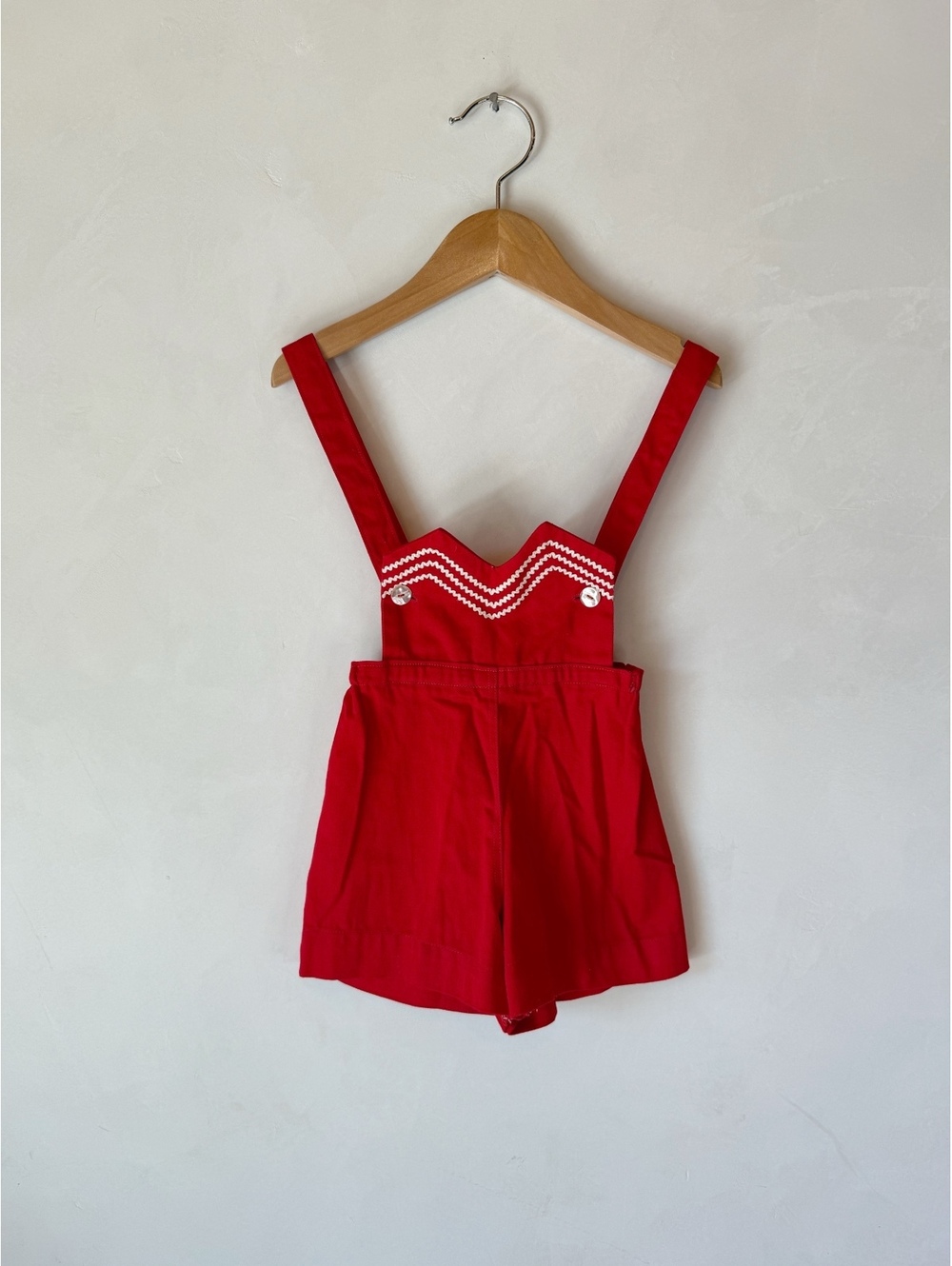 2T Vintage toddler Red Suspender Shorts with White Trim Buttons